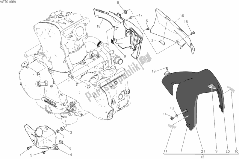 All parts for the Half Fairing of the Ducati Monster 821 Stealth USA 2020